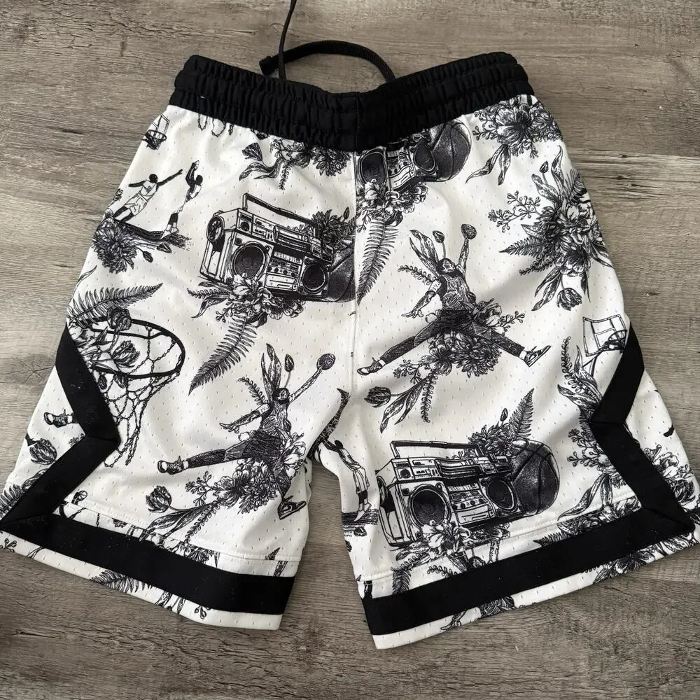 Jordan MJ Jumpman Shorts Mens Small White Floral Boombox Retro Basketball FV8614